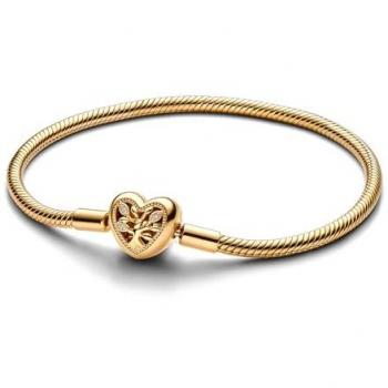 Pulsera Pandora Moments Cadena de Serpiente con Cierre de Corazón Familiar en Oro - 20cm