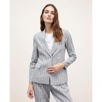 Motivi - Elegante Blazer de lino a rayas con detalles brillantes