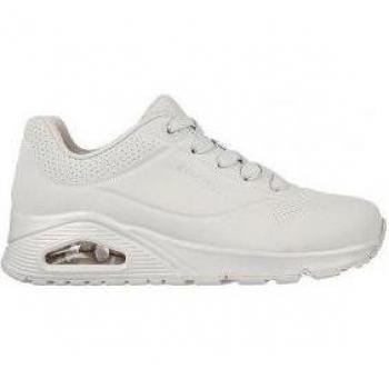Skechers Women's Uno Stand On Air Sneakers - White Gray Size 41, Casual Lace-Up, Faux Leather