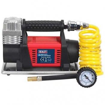 Compresor de aire portátil SEALEY MAC04 con llenadora y bomba, características: compresor de 12V, presión máxima de 150 psi, capacidad de inflado rápido, diseño compacto y ligero para fácil transporte, incluye m