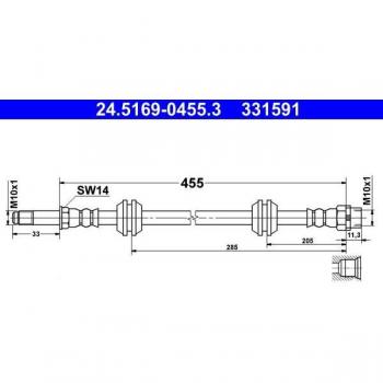Latiguillo de freno ATE 24.5169-0455.3 - Tubo de freno con alta resistencia, diseñado para sistemas de frenos, fabricado por ATE, compatible con diversas marcas y modelos de vehículos