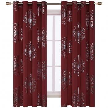 Deconovo Cortinas Opacas con Flores Plateados Cortina para Ventana de Cocina y Habitación de Niños con 8 Ojales 117 x 183 cm 1 Par Rojo Oscuro
