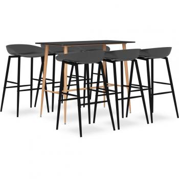 Mesa alta y taburetes de bar 7 piezas negro y gris Día y Noche