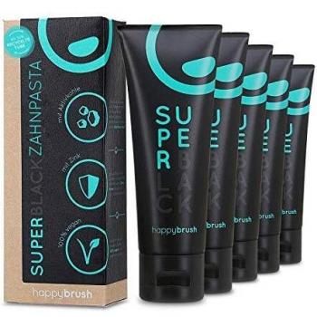 happybrush® Pasta de dientes de carbón activado vegano | Blanqueamiento de carbono para dientes blancos | SuperBlack Whitening Toothpaste Natural Tooth Whitening
