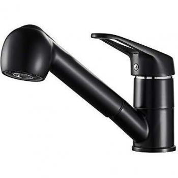 AuraLum Grifo de Cocina extraíble con Dos Formas de Agua Cromo Negro Grifo de Agua Caliente y fría con rotación de 360° Grifo Monomando para la Cocina