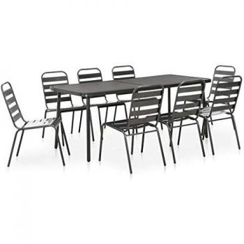 9-Piece Dark Grey Steel Outdoor Dining Set