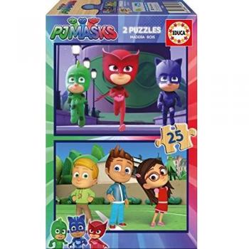 Educa PJ Masks Puzzle Madera Doble, 2 x 25 Piezas,