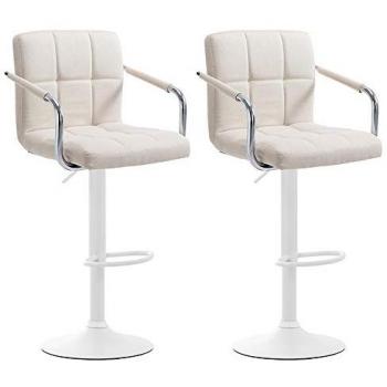 Set de 2 Taburetes Altos Lucy V2 en Tela Beige y Blanco, Regulables en Altura y con Reposabrazos