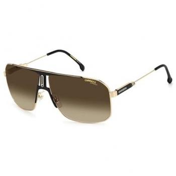 Carrera 1043/S Sporty Rectangular Sunglasses with Colored Lenses, Yellow Male, Sizes: 65 MM, Black Gold Brown Gradient
