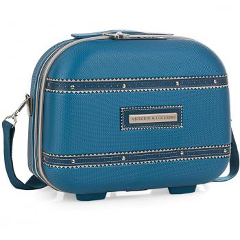 VICTORIO & LUCCHINO - 56035 Neceser Rígido ABS Grande Viaje, Maleta de Aseo. con Embellecedores. Asa Retráctil y Bandolera. Candado Integrado TSA. Espejo, Color Azul