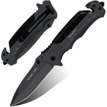 morpilot Navaja Plegable Cuchillo de Acero Inoxidable con Punta Rompevidrio y Cutter Cinturón Cuchillo Plegable con Mango Acero Inoxidable para Acampar, Picnic, Caza