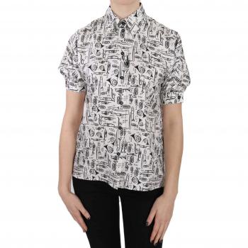 Dolce & Gabbana Elegant Trumpet Print Silk Blouse - Size XXS/3XS