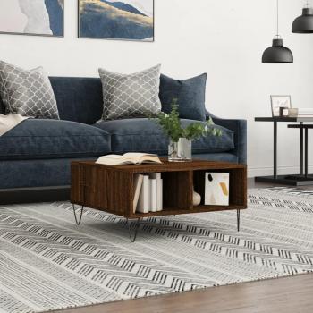 Mesa de centro de madera de ingeniería 60x60x30 cm en color blanco brillante y negro, apta para salón, comedor o como mesa auxiliar