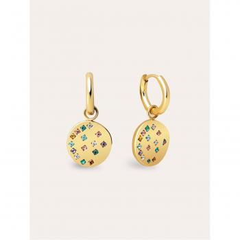Pendientes Aro Singularu Bling Rainbow Acero Baño Oro