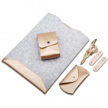 Funda de piel para Macbook con doble capa, funda organizadora para transportar con bolsillo para accesorios, de ParaCity Dorado Champagne MacBook air/Pro 34 cm