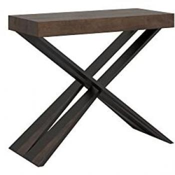 Consola extensible 90x40/196 cm efecto madera nogal con estructura de hierro antracita