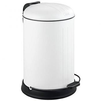 WENKO Cubo con pedal Lagun blanco Easy Close - dispositivo automático de descenso Capacidad: 12 l, Acero, 28 x 43.5 x 33 cm, Blanco