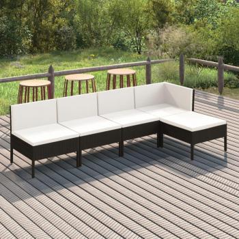 5-Piece Black Poly Rattan Garden Lounge Set with Cushions