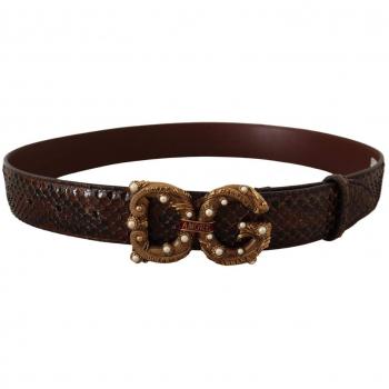 Dolce & Gabbana Brown Exotic Leather Logo Buckle Amore Belt - 75 cm / 30 Inches