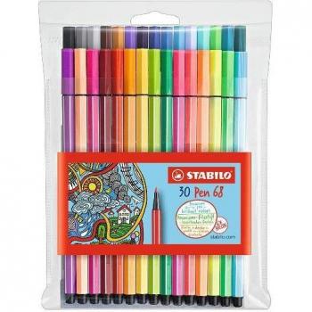 Estuche Rotulador Stabilo Pen 68 Acuarelable Punta Media 24 Colores Estándar + 6 Neón, Total 30 Piezas