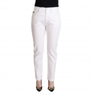 Dolce & Gabbana White Cotton Mid Waist Denim Tapered Jeans - IT40|S, Slim-fit Trousers, female, White, Size: XS