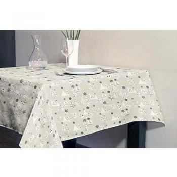Burrito Blanco Mantelería 965 de 140x140cm con Un Estampado de Motivos Navideños/Mantel Navideño con Acabado de Teflón Que Impide Que Las Manchas Penetren, Color Negro