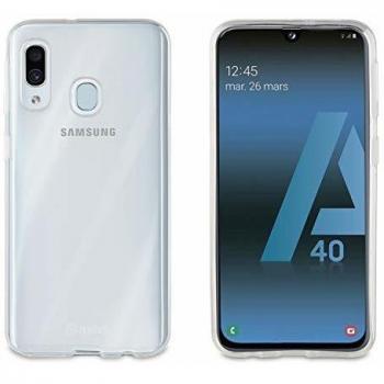 Muvit Pack MUPAK0431 para Samsung Galaxy A40 Funda Cristal Soft Transparente + Protector Vidrio Templado Marco Negro