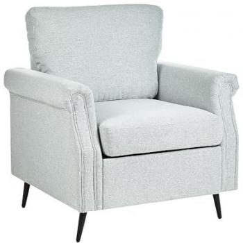 Sillón de Tela Gris Claro con Patas de Metal Negro, Estilo Retro y Cojines Desmontables