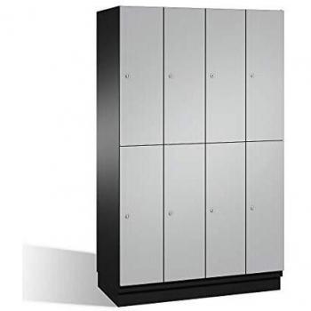 Armario de compartimentos Cambio C+P con barra perchero, 4 secciones, cuerpo gris oscuro y puerta blanco aluminio