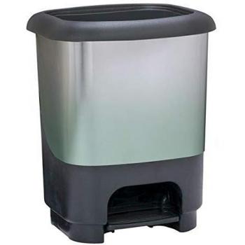 Great Plastic Cubo de basura con pedal Class 10 litros en color verde y negro metalizado, Plastico, 10 L