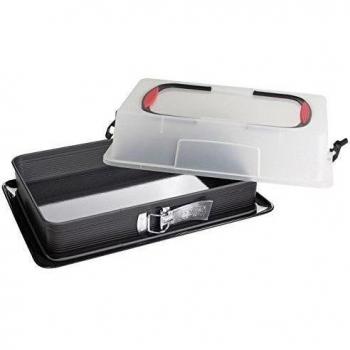 Zenker Molde Desmontable Rectangular Deluxe con Tapa, Bandeja con Fondo Esmaltado y Protección Antigoteo, Acero con Revestimiento Antiadherente ILAG Premium, Negro, 42 x 29 x 7 cm