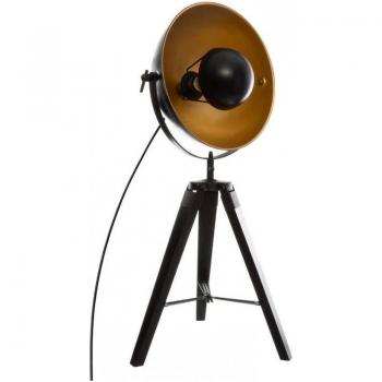 Lámpara de Pie Trípode Modelo Loft Lahti Negra E27 - Estilo Moderno, 71 cm, negro y dorado, metal