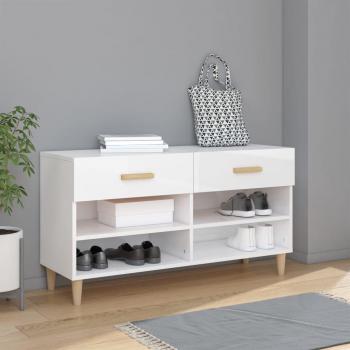 Zapatero blanco pulido 102x35x55 cm madera multicapa con acabado brillante