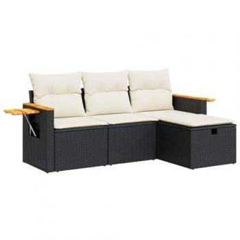 4-Piece Black Poly Rattan Garden Sofa Set with Cushions