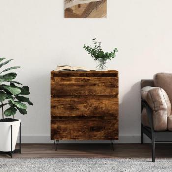 Aparador de madera contrachapada color roble ahumado 60x35x70 cm, mueble de almacenaje moderno con armarios y cajón de madera para salón