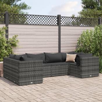 6 Piece Grey Poly Rattan Garden Lounge Set with Cushions
