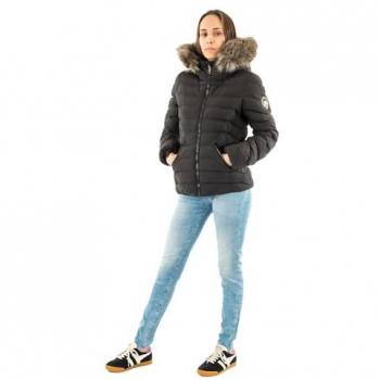 Chaqueta Acolchada con Capucha para Mujer Superdry Fuji de Piel Sintética Negra