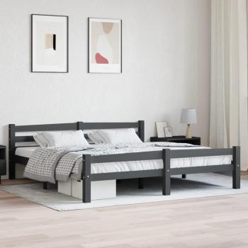 Cama con estructura de madera maciza de pino gris oscuro y persianas de pino de madera gris azul, dimensiones 180x200 cm