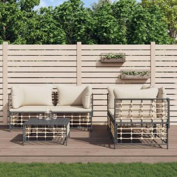 5-Piece Anthracite Poly Rattan Garden Lounge Set with Cushions