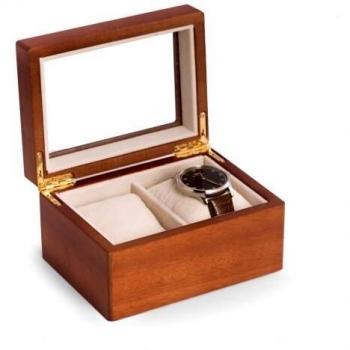 Bey-Berk BB689BRW Cherry Wood 2 Watch Box with Glass Top, Velour Lining & Pillows. Brown