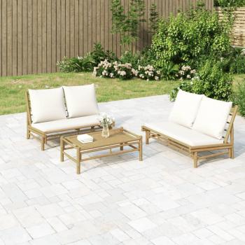VidaXL Set de muebles de jardín 2 piezas bambú y cojines blanco crema