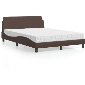 Cama con colchón de cuero sintético marrón 140x190 cm