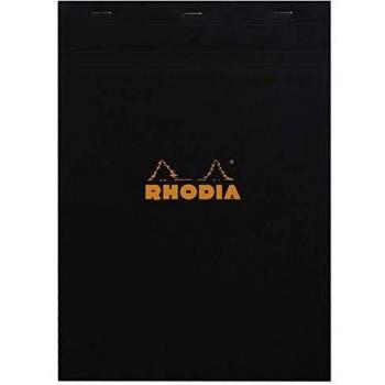 Bloc de notas Rhodia grapado número 18 A4 con tapa negra, cuadriculado