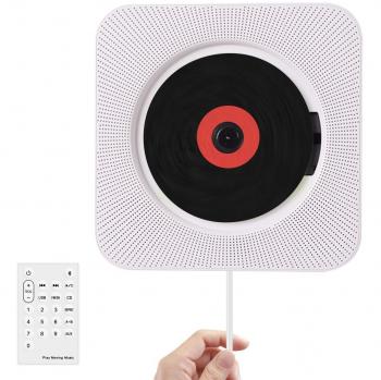 Wrcibo Reproductor de CD, Montaje en pared Audio CD Player para el hogar con control remoto Construido en Altavoces HiFi USB MP3 3.5mm auriculares Jack AUX entrada / salida, Blanco