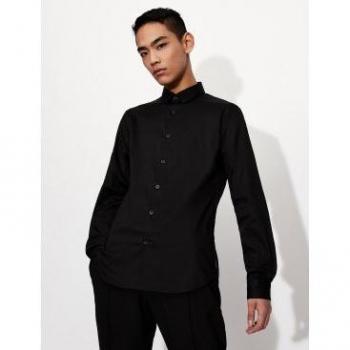 Men's Armani Exchange Cotton Stretch Long Sleeve Shirt - Black - Size: 44/Regular