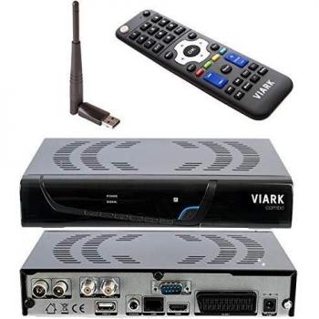 Viark Combo - Receptor Satélite Combo Full HD DVB-S2 Multistream + T2/C H.265/HEVC, con LAN, Antena WiFi USB y Lector de Tarjetas CA