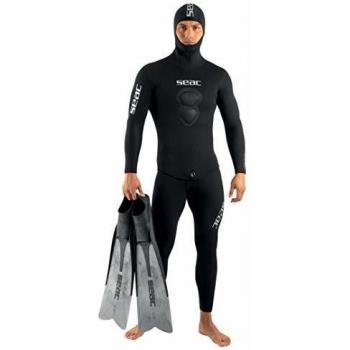 SEAC Royal Traje en Neopreno de 3,5 mm para apnea y Pesca submarina, Mono con Tirantes y Chaqueta con Capucha, Adultos Unisex, Negro, M