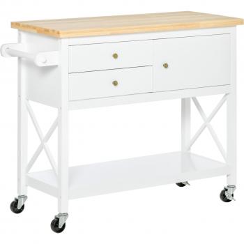 Carrito Auxiliar Dumas Homcom 2 Cajones Con Puerta Blanco 89X108x45 Cm