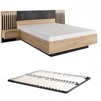 Cama ARIADA 160 x 200 cm con mesitas de noche y LEDs, color natural y negro + somier