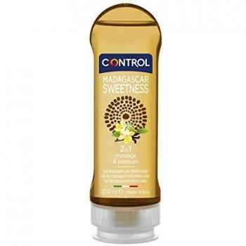 Control Madagascar Sweetness 2 en 1 - Gel de masaje corporal con aroma a vanilla y efecto calor - 200 ml - Base acuosa - Compatible con preservativo - Hidratante - Hipoalergénico - Sin azúcar